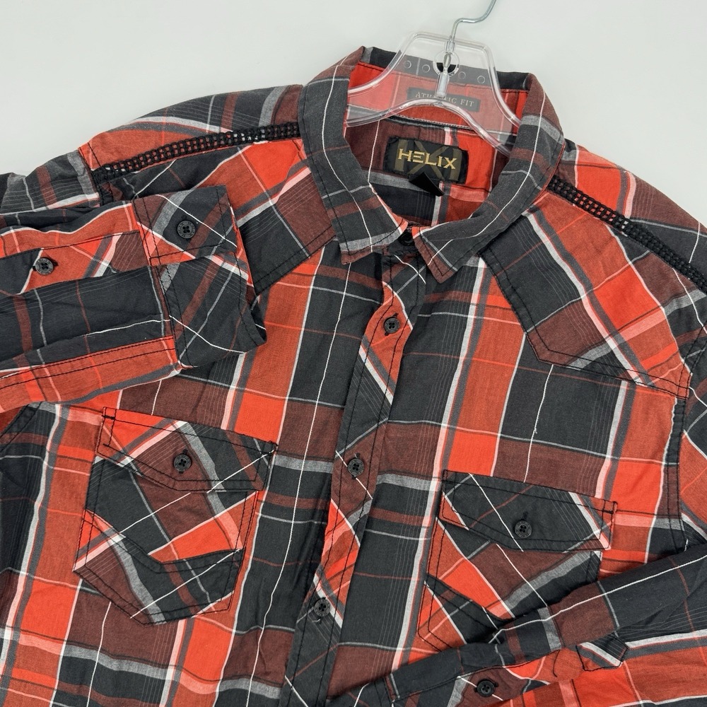 Helix Men's Large Athletic Fit‎ Red Black Plaid Shirt Western Ranch Utility Y2K